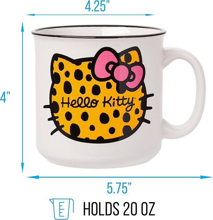 Silver Buffalo Sanrio Hello Kitty Cheetah Print Head Ceramic Camper Mug, 20 Ounces