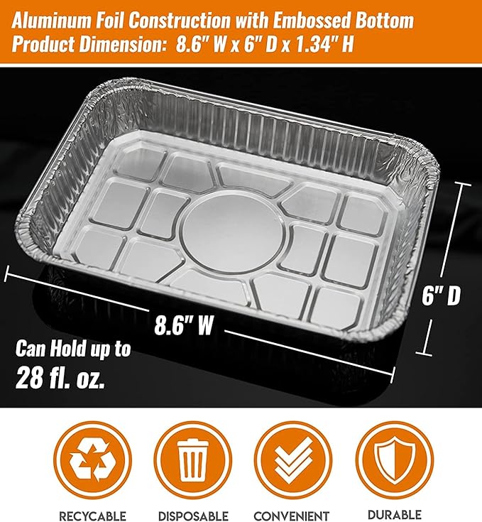 NUPICK 55 Pack 6415 Drip Pans Compatible for Weber Spirit Series, Genesis Series, Q Series Grills, Disposable Aluminum Foil Grease Trays, 8.5" x 6"