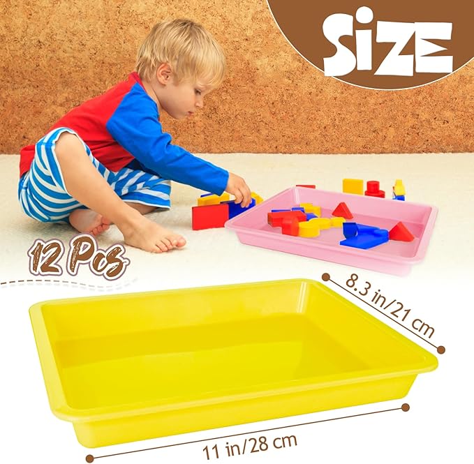 12 Pack Plastic Art Trays,Multicolor Serving Organizer Tray,Activity Crafts Trays for DIY Project,Painting,Jewelry,Home School Crafts(12 Colors)