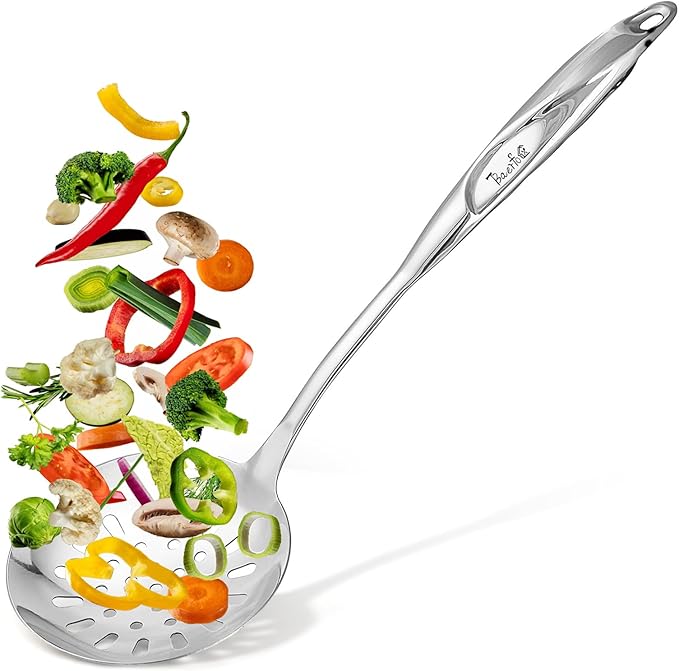 Skimmer Slotted Spoon, Metal Slotted Spoon, Large Skimmer Frying Spoon for Draining, Premium Stainless Steel Skimmer Spoon, No rust, Dishwasher Safe, Gift for Family