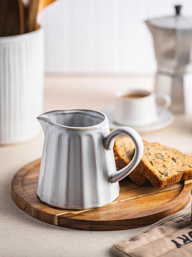 Ceramic Creamer Pitcher,17 Oz Coffee Creamer Container with Handle, Small Milk Pitcher Pourer for Sauces, Salad, Cream White