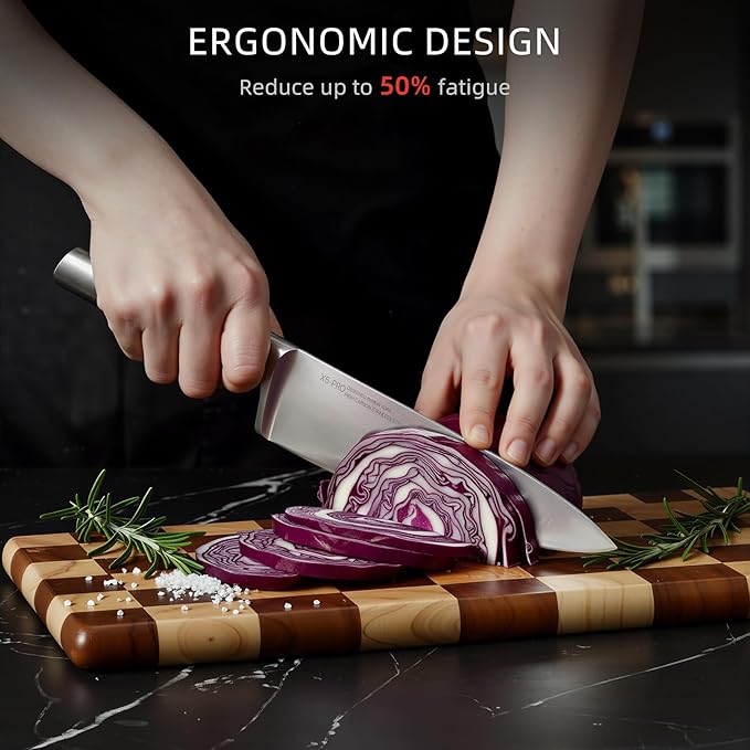 Kitchen Knife Set, 8-Piece Japanese High Carbon Stainless Steel Knife Block Set with Built-in Sharpener - Professional Forged Blades & Ergonomic Design