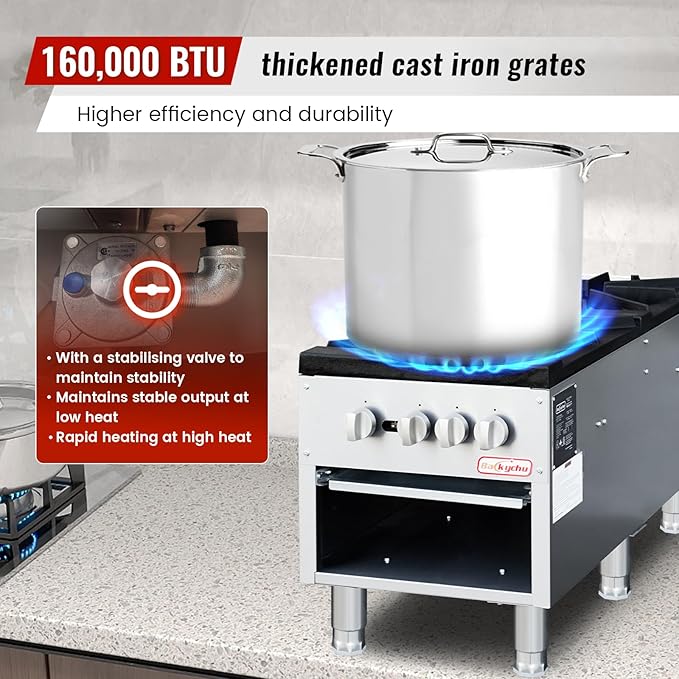 Commercial Gas Stove with Cabinet, 160,000 BTU 2 Burner Stove Range, 18" Countertop Cooking Stockpot Range for Restaurant, kitchens & school, Stainless Steel Gas Hot Plate