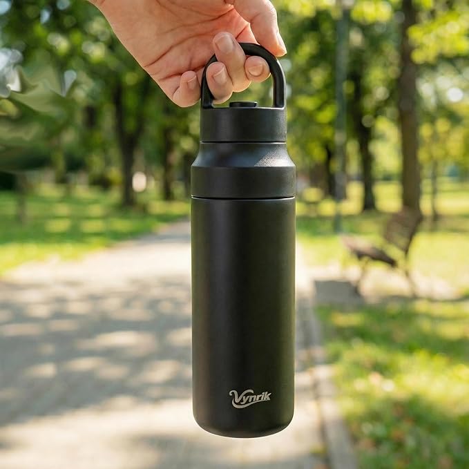 Black Stainless Steel Water Bottle Insulated 20 oz Tumbler with Handle,Leak Proof Travel Bottles,Water Cup with Lids