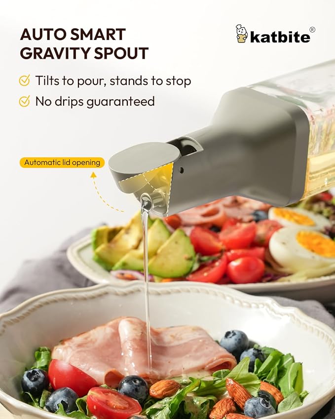 katbite 16oz Glass Olive Oil Dispenser Bottle for Kitchen Cooking - Leakproof Kitchen Essential with Precise Pouring Spout for Salad, Air Fryer, BBQ, Non-Stick Pans, Easy Refill and Use, Dark Grey