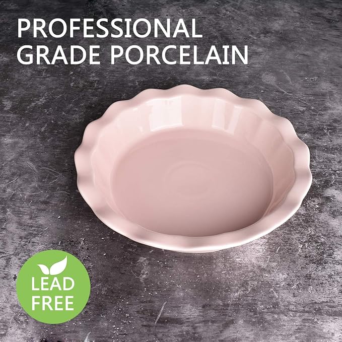 Bosmarlin Ceramic Pie Pan, 9 Inches Pie Dish, 50 oz, Pie Plate for Baking, Microwave, Oven Safe and Dishwasher safe (Pink, 9 inches)
