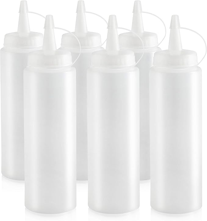 New Star Foodservice 8 oz Clear Squeeze Bottle, Regular Mouth, Pack of 6