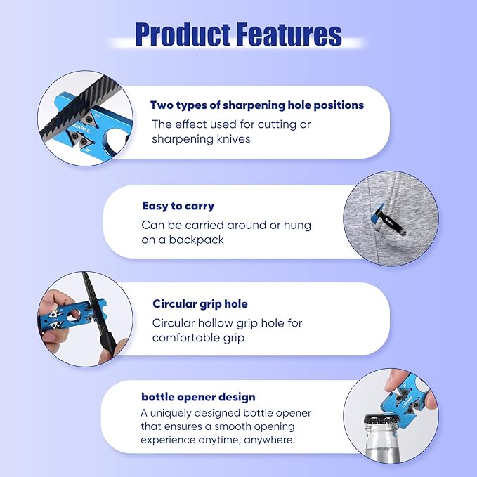 6-in-1 Hunting Knife Sharpener & Bottle Opener Adjustable Angles Multi-Function with Belt Clip portable Portable Pocket Knife Sharpener