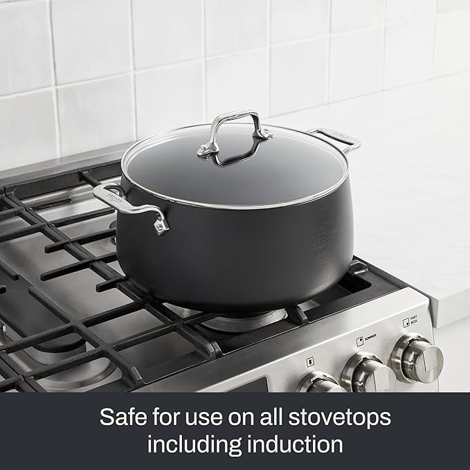 All-Clad HA1 Expert Hard Anodized Nonstick Stock Pot with Lid (8 Qt) For Pasta, Soup, Dishwasher-Safe, Oven-Safe Up to 500°F Compatible with All Stovetops (Gas, Electric & Induction) - Black