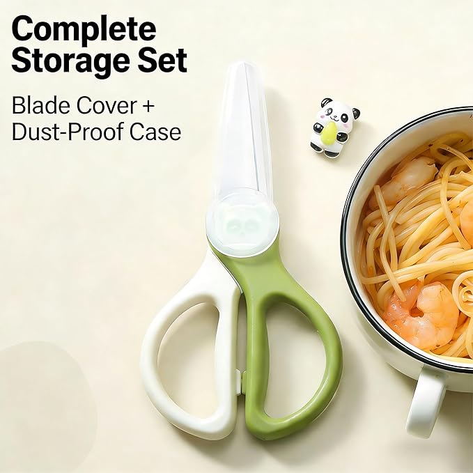 Baby Food Scissors Kicthen Shears,Kids Scissors Stainless Steel Scissors with Travel Storage Case - Ideal for Cutting Meat, Chicken, Vegetables, and Fruits - Green