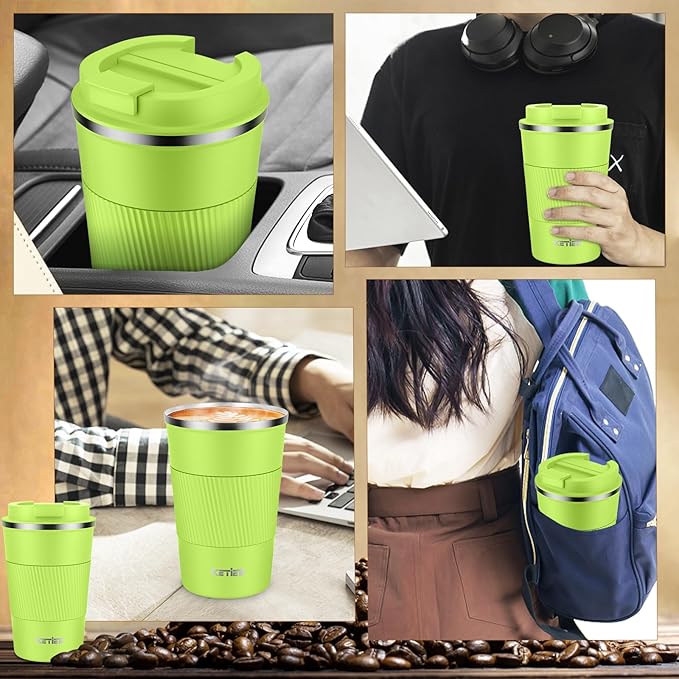 KETIEE Coffee Mug 12oz, Insulated Travel Mug with Leakproof Lid, Double Wall Vacuum Travel Coffee Mug Stainless Steel Reusable Coffee Cup for Hot and Iced Coffee Tea Water (Green)