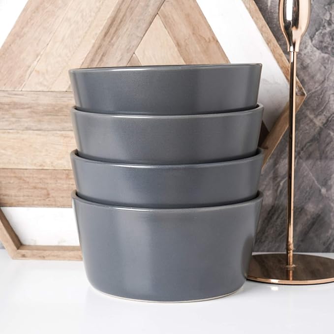 Stone Lain Stoneware Bowls Set, 4-Piece, Grey Matte