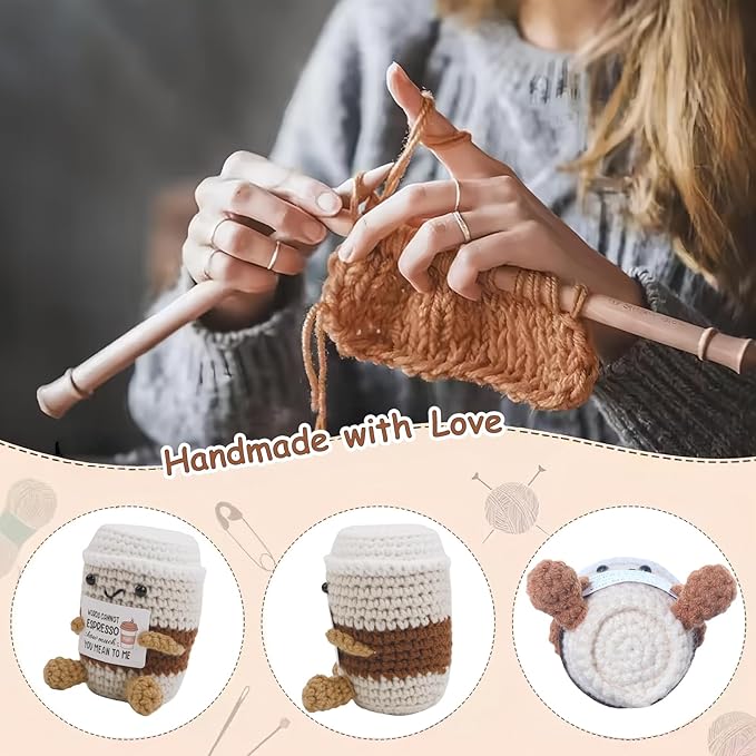 Coffee Lovers Cute Birthday Gifts for Women Men Positive Crochet Espresso Coffee Cup Desk Decor–Funny Emotional Gift for Best Friends Girlfriend Wife Husband Coworkers Thank You Valentins