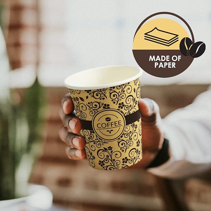 PAMI Disposable Coffee Cups, Single-Use Paper Cups, To-Go Hot Beverage Cups for Espresso Coffee Tea Hot Chocolate, Leak Resistant, Cafe & Home Use (50, 8oz)