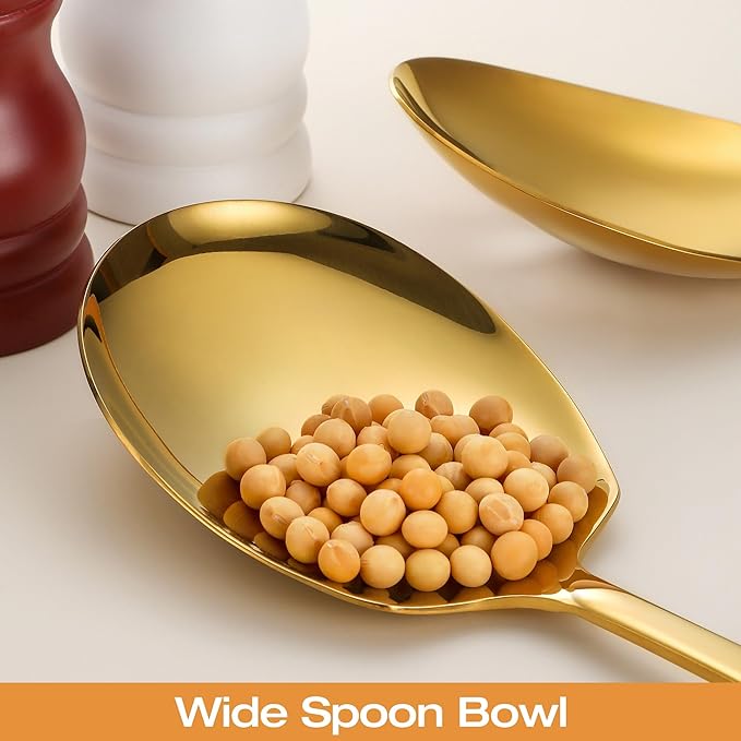 Extra Large Serving Spoons Set 11.7-Inch Gold Serving Utensils 18/8 Stainless Steel Big Metal Spoons for Buffet, Parties, Catering, Banquet - Dishwasher Safe (2-Pack, Gold)