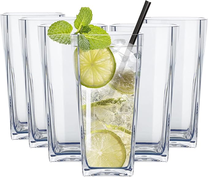 Top-spring 20-Ounce Reusable Plastic Water Tumbler, Clear Shatterproof Drinking Glasses, BPA Free, Set of 6 (20 Oz, Clear)