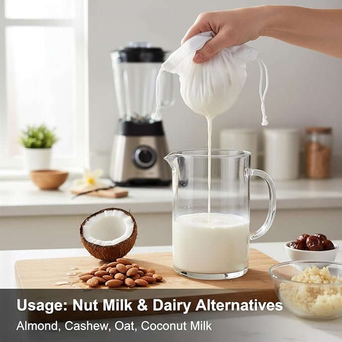 Kimmama 4 Pack Nut Milk Bag, Food Grade Nylon Strainer, 7.9 x 11.8 inch Cheese Cloth Bag for Straining Fruit Juice, Tofu, Almond, Coffee, Yogurt and Soup