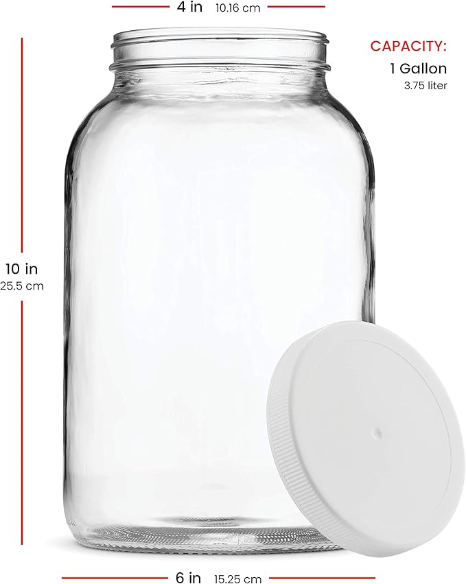 Paksh Novelty 1-Gallon Glass Jar Wide Mouth with Airtight Plastic Lid - USDA Approved BPA-Free Dishwasher Safe Mason Jar for Fermenting, Kombucha, Kefir, Storing and Canning Uses, Clear