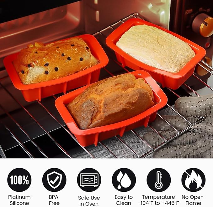 Silicone Mini Bread Loaf Pans for Baking, Small Loaf Pan Set of 4, 2.7x5.4 Inch Nonstick Bread Silicone Molds for Toast, Brownie, Loaf, Cake, Soaps