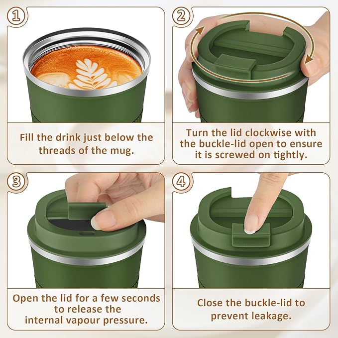 KETIEE Travel Coffee Mug 12oz: Vacuum Insulated Coffee Cup with Leakproof Lid, Coffee Tumbler, Reusable Coffee Cups, Double Wall Stainless Steel Coffee Mug to Go for Hot/Iced Water Tea (Green)