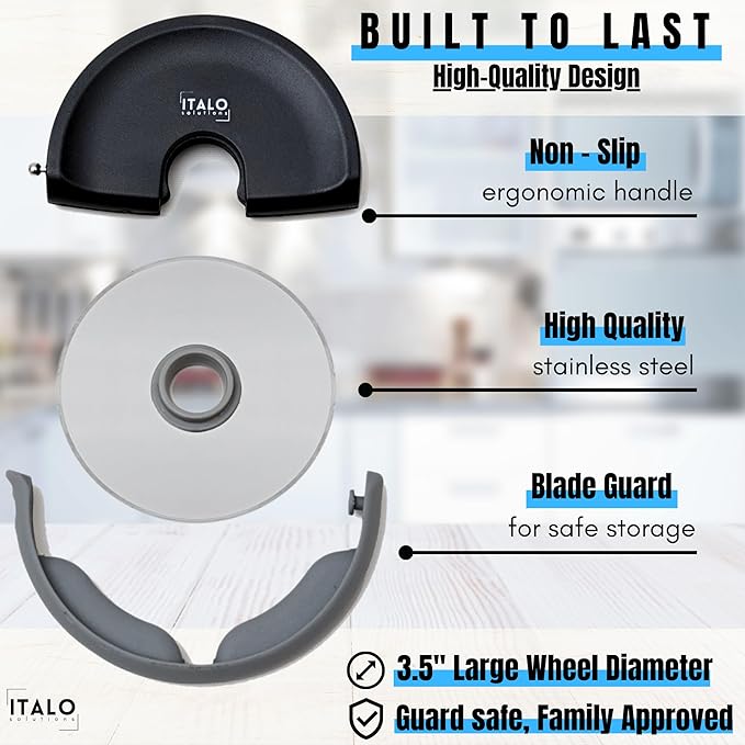 ITALO – Pizza Cutter Wheel, Stainless Steel Pizza Cutter with Protective Blade Cover, Black