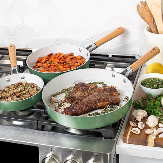 Nordic Ware Cardamom Ceramic Nonstick 3 Piece Fry Pan Set - Includes 8 Inch, 10 Inch and 12 Inch