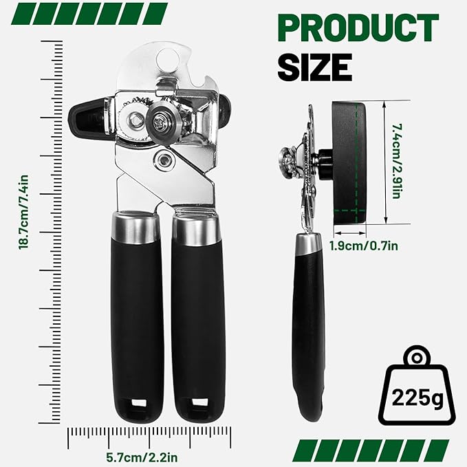 Can Opener Multifunction Manual Can Opener Features Black Stainless Steel Construction Open Can Beer Bottle for Daily Kitchen Use Seniors and Arthritis Hands