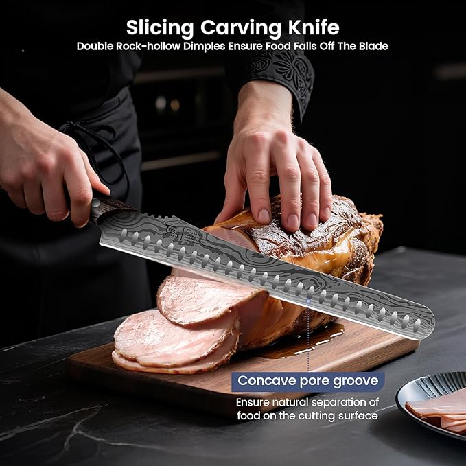 Brisket Slicing Knife Set, Carving and Boning Knife for Meat & Turkey Cutting, Japanese Style High Carbon Steel Kitchen Knives Set For Home & BBQ, Wood Ergonomic Full Tang Handle, Ideal Gift