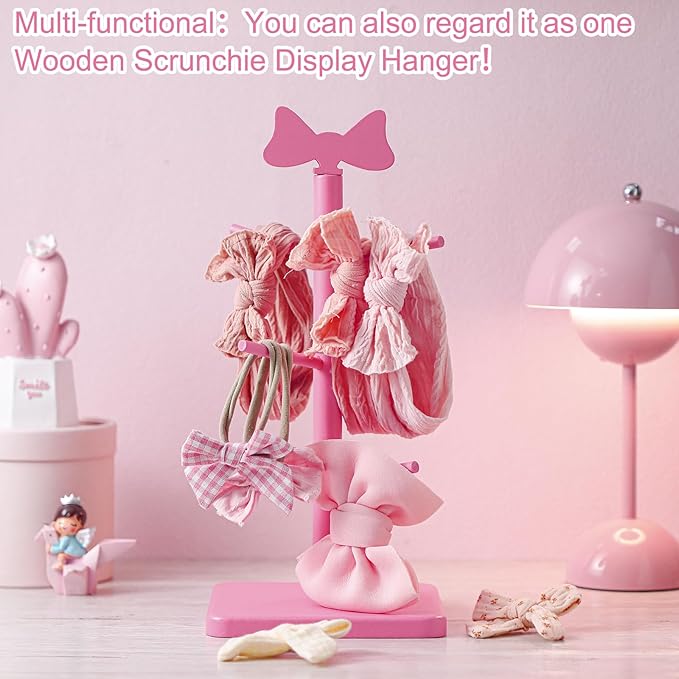 Pink Coffee Cup Holder Bow Mug Tree Pink Kitchen Coffee Bar Accessories Decorative Wooden Cup Holder with 6 Hooks Coquette Mug Rack Stand Cute Decor for Wedding Home Countertop Organizer