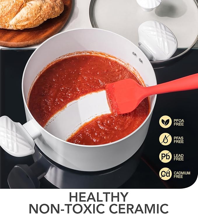 MICHELANGELO Stock Pot with Lid, 6 Quart Soup Pot with Lid, Nonstick Ceramic Cooking Pot with Stay-Cool Handle, Induction Compatible - 6QT, White