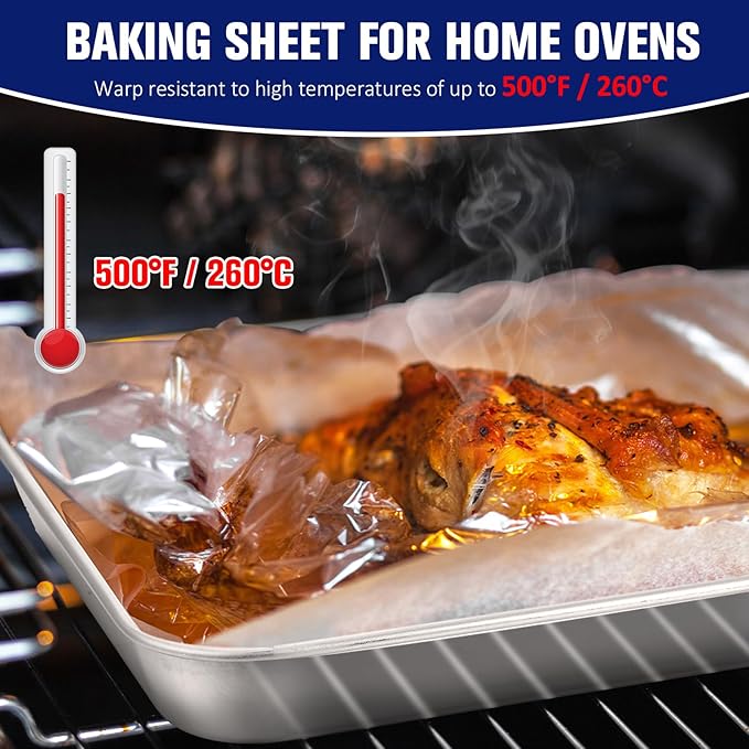 3 Pcs Baking Sheet Pan Set Stainless Steel Cookie Sheet Small Toaster Oven Pans Tray Barbecue Grill Pan Rectangle Trays Oven Freezer Bakery, Non-stick, Easy Clean, 13.8 × 9.8 × 0.6 Inches