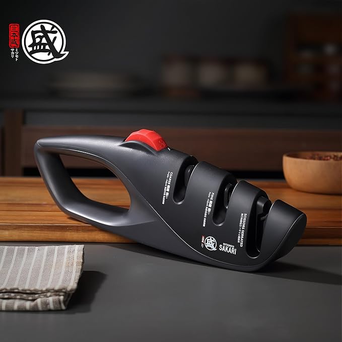 MITSUMOTO SAKARI Japanese Adjustable 5-Angle Knife Sharpener, 3-Stage Kitchen Knife Sharpeners For Kitchen Scissors And Knives, Professional Sharpening Tool With Angle-Lock Technology
