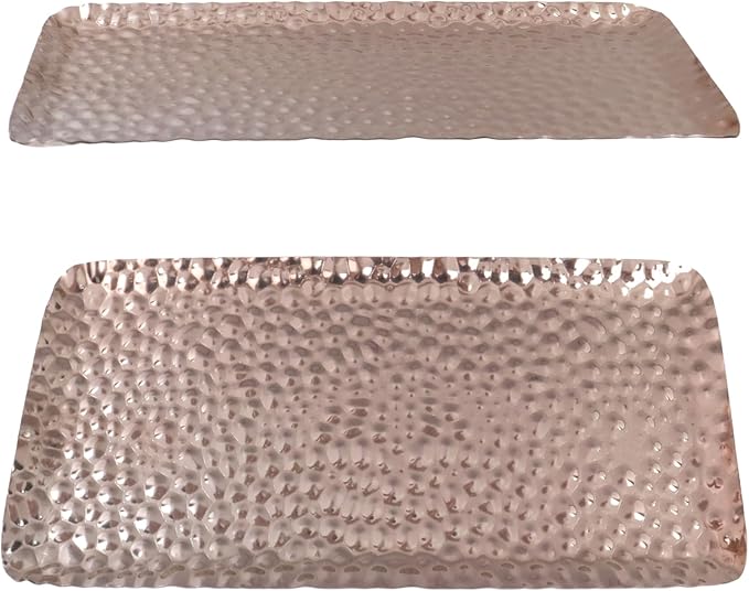 Antrader Hammered Rectangular Platter Serving Tray,Stainless Steel Decorative Storage Tray,Rose Gold(7.7-Inch by 3.7-Inch)