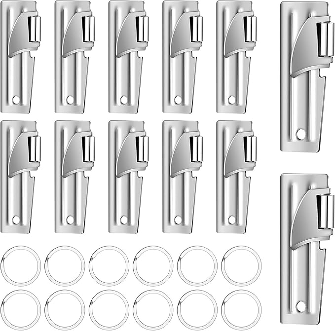 12 Pieces Military Style Can Openers with Key Rings, Anglecai Military Camping Can Openers Stainless Steel Army Survival Cans Opener Portable Cans Opener for Traveling (Style 5 (P51))
