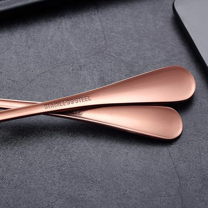 6-Piece Copper Serving Flatware Silverware Set,Stainless Steel Serving Utensil Set,Include Cake Server, Slotted Serving Spoon, Serving Spoon, Cold Meat Fork, Butter Knife, Soup Ladle