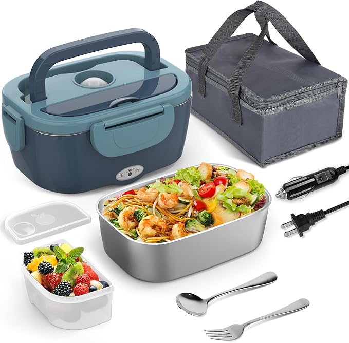 Electric Lunch Box Food Heater 80W Heated Lunch Box for Adults 12V 24V 110V 220V Portable Food Warmer LunchBox Lonchera Eléctrica Portátil for Car Truck Work Driver Valentine's Gift for Men Women