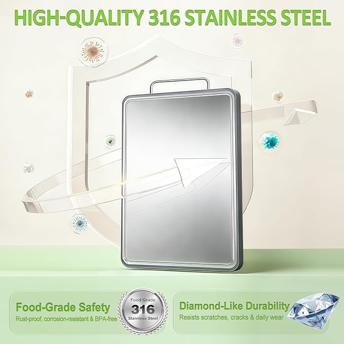 Stainless Steel Cutting Board (17x11"), Large Heavy Duty Double Sided 316 Metal Chopping Board for Kitchen, Food Grade, Deep Juice Grooves, Non-Toxic, Dishwasher Safe for Meat & Veggies