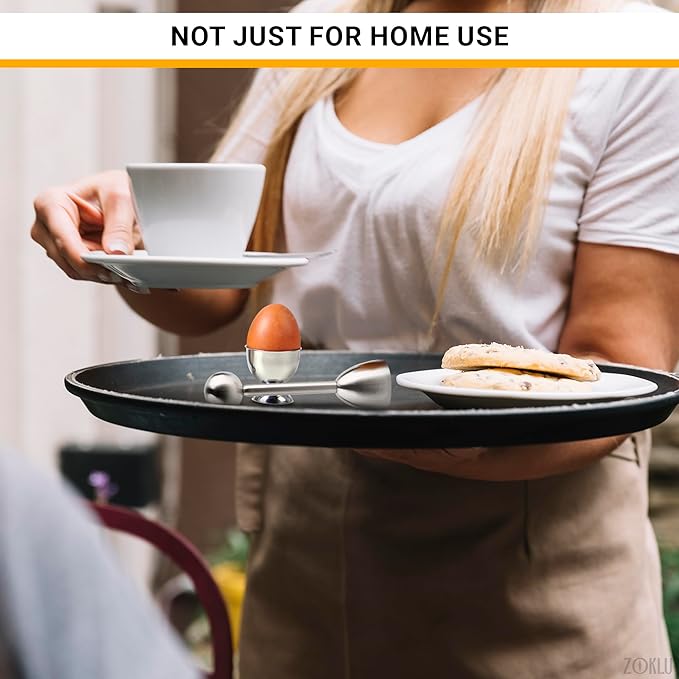 Egg Shell Opener Set – 2 Pcs Egg Cups for Soft Boiled Eggs & 2 Pcs Spoons, Rust-Resistant Stainless Steel, Fits Most Eggs Sizes - Ergonomic Design, Adjustable Effort for Effortless & Precise Cracking