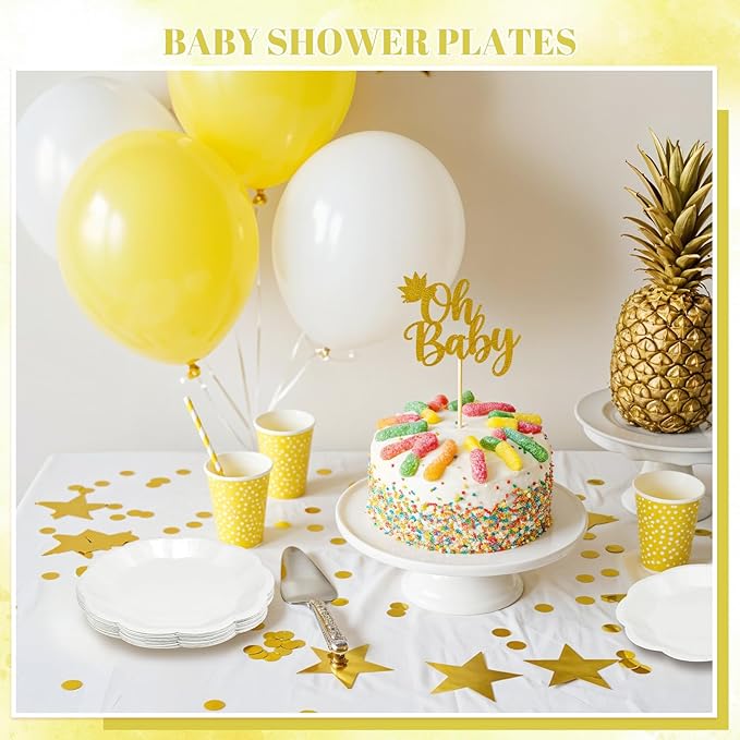 30pcs Scalloped Plates, 7 Inch Disposable White Paper Plates Cute Paper Dessert Cake Dinner Party Supplies for Wedding Bridal Baby Shower