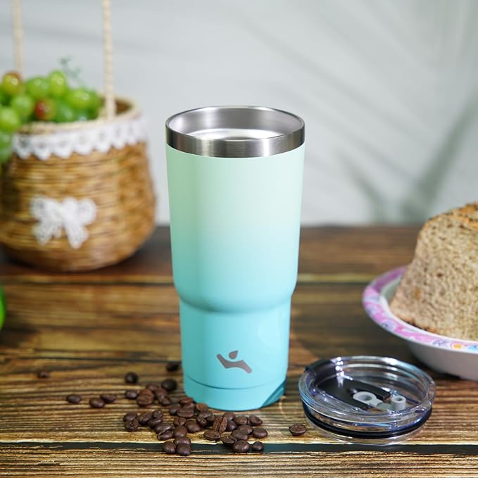 30 oz Tumbler with Handle and 2 Straw 2 Lid, Insulated Water Bottle Stainless Steel Vacuum Cup Reusable Travel Mug, Mint
