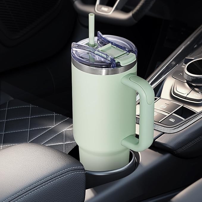 COKTIK 40 oz Tumbler With Handle and Straw, Insulated Tumbler With Leakproof Lids, Stainless Steel|BPA-Free, Cold for 24 H (Seafoam)