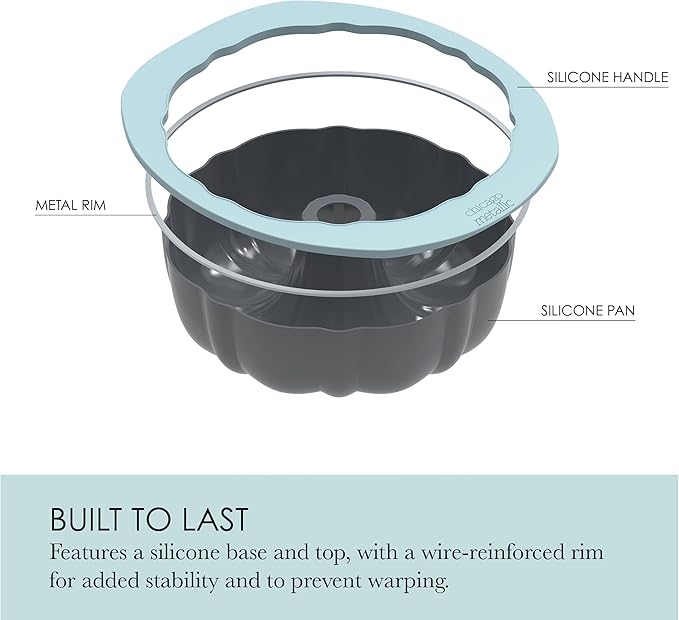 Chicago Metallic Silicone Fluted Cake Pan, 8-Inch Nonstick Bakeware with Wire-Reinforced Rim, BPA-Free Food-Grade Silicone, Oven Safe to 428F, Dishwasher Safe, Easy Cake Release