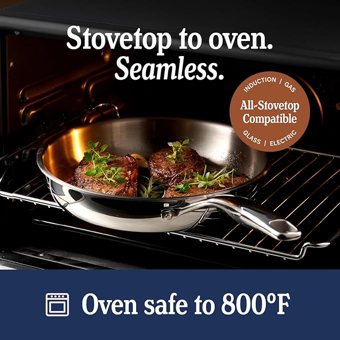 LEGEND COOKWARE 5-Ply Stainless Steel 12-Quart Stock Pot with Lid - Induction Compatible, Oven Safe 800°F - Non-Toxic, No Coatings - Even Heating, Won't Warp - Built to Last Generations