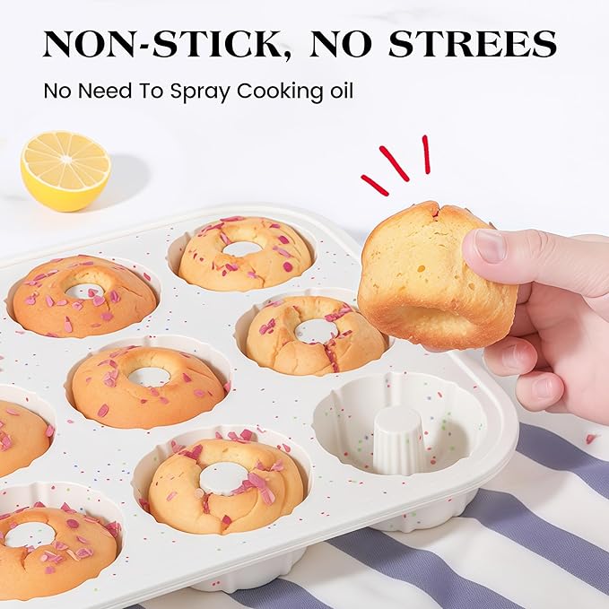 3 Inch Silicone Mini Fluted Tube Cake Pans with Metal Reinforced Frame, 12-Cavity Mini Flan Molds, Non-stick Silicone Baking Mold(1 Pc)