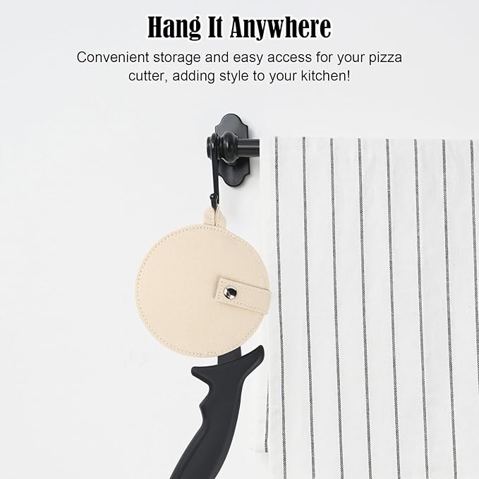 1-Pack Canvas Pizza Cutter Sleeve – Fits Wheels 4” or Smaller, Magnetic Snap, Lanyard for Hanging on Hooks or Rails (Sleeve Only) (Natural Beige)