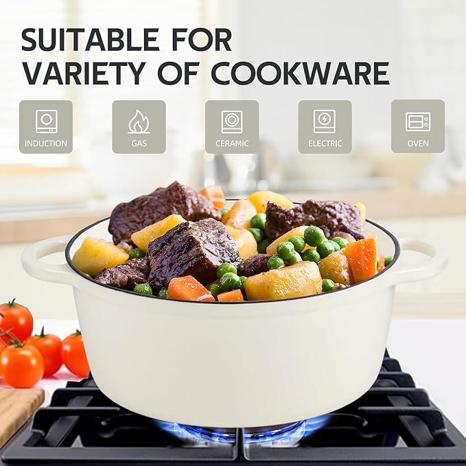 4 Quart Dutch Oven Enameled Cast Iron with Lid - Big Dual Handles - Oven Safe up to 500°F - Classic Round Pot for Versatile Cooking Cream