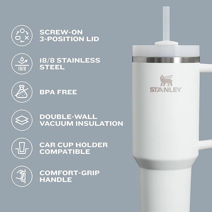 Stanley Quencher H2.0 Tumbler with Handle & Straw 64 oz | Flowstate 3-Position Lid | Large Capacity for Travel & Sports | Insulated Stainless Steel Cup | BPA-Free | Black 2.0