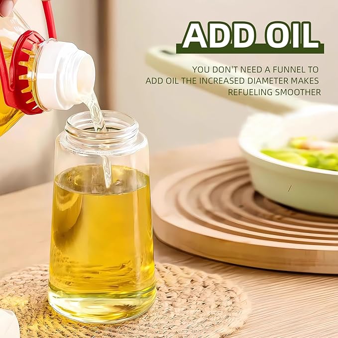2pcs Oil Sprayer for Cooking, 16oz/470ml Oil Dispenser for Kitchen, 2 in 1 Olive Oil Dispenser Bottle for Kitchen Gadgets, Air Fryer, Salad, BBQ (Black, Green)