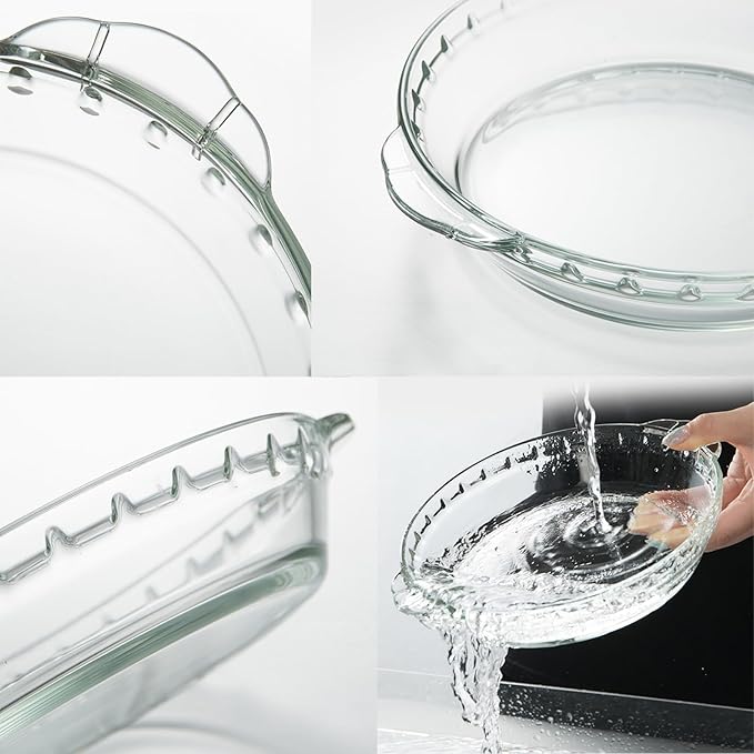 Glass Pie Plate 7" Pie Pans Pie Baking Dishes with Handles for Serving and Baking Glass Pie Dish for Snacks, Salads, Desserts (2)