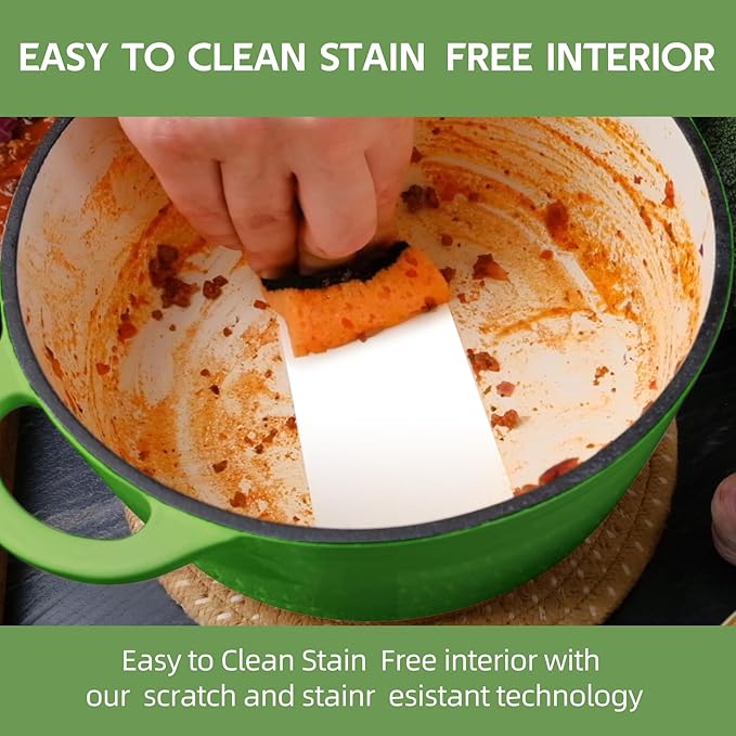 4 Quart Dutch Oven Enameled Cast Iron with Lid - Big Dual Handles - Oven Safe up to 500°F - Classic Round Pot for Versatile Cooking Green
